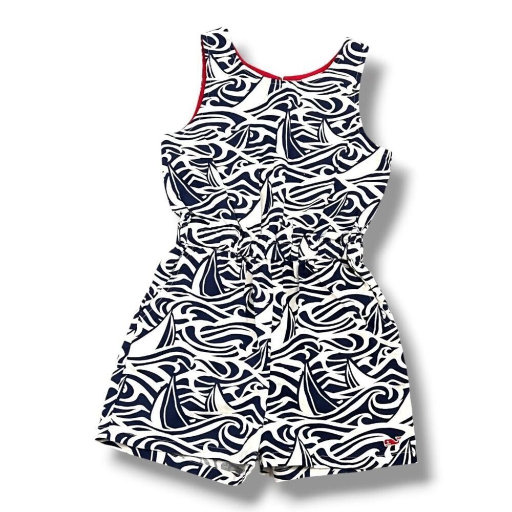 Vineyard Vines Sleeveless Romper Navy White "Rough Seas" Sailboat Print Size 3T